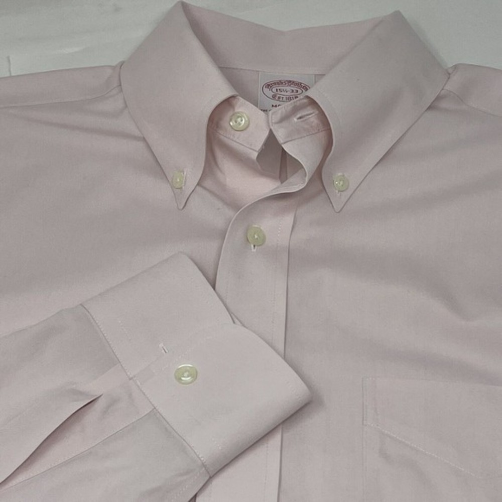 Brooks Brothers‎ Madison Sz M Pink Button Down Shirt Non Iron Long Sleeve Mens